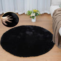 Black Rabbit Shaggy Fur Rug for Bedroom Washable Furry Circle Area Rugs for by ORINOVA
