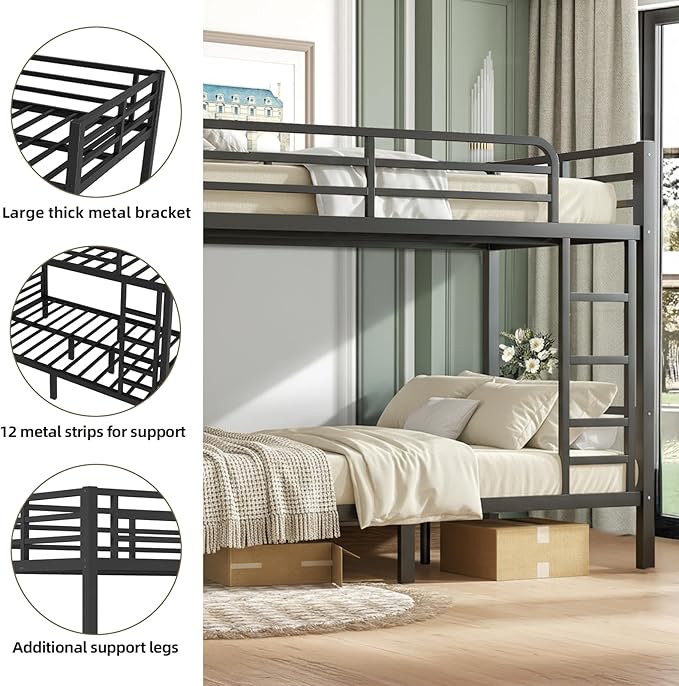 Twin XL Over Twin XL Bunk Bed Frame, Heavy Duty Metal Loft Bed - Image 3