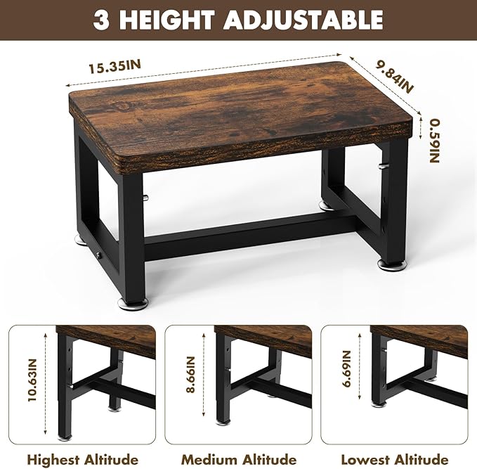 Step Stool, NomNest Height-Adjustable Wooden Step Ladder Metal Foot Stool Small - Image 2