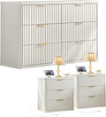 LEYAOYAO 48" Wide Fluted Dresser and 3 Drawers 23" Nightstand Set of 2 by LEYAOYAO-Findtheshiningpointofyourideallife%EF%BC%81