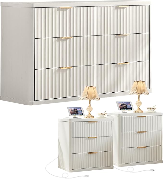 LEYAOYAO 48" Wide Fluted Dresser and 3 Drawers 23" Nightstand Set of 2 by LEYAOYAO-Findtheshiningpointofyourideallife%EF%BC%81