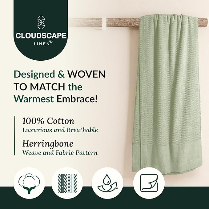 Cloud Scape Linen 100% Cotton Blanket Twin 68x92 Seafoam - Image 4