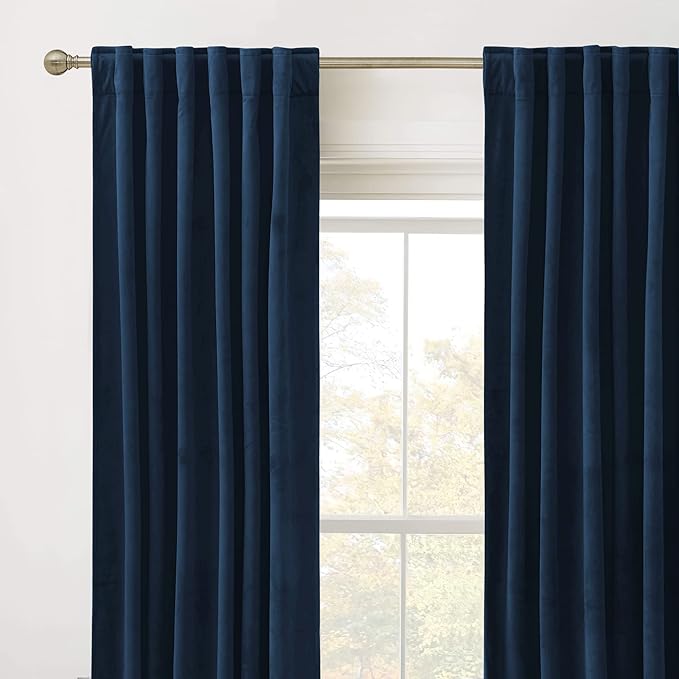 RYB Home Navy Blue Velvet Door Curtains - Image 2