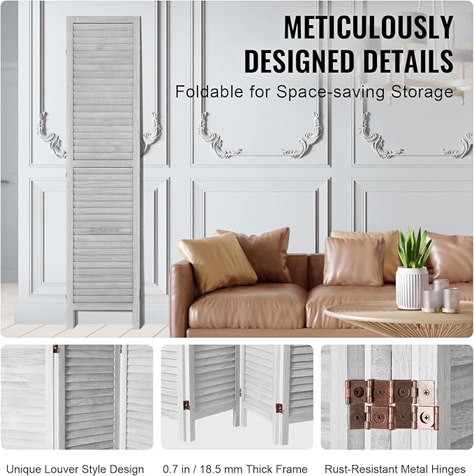 VEVOR Wood Room Divider, 4 Panel Folding Privacy Screen, 66.9 Inches Tall - Image 6
