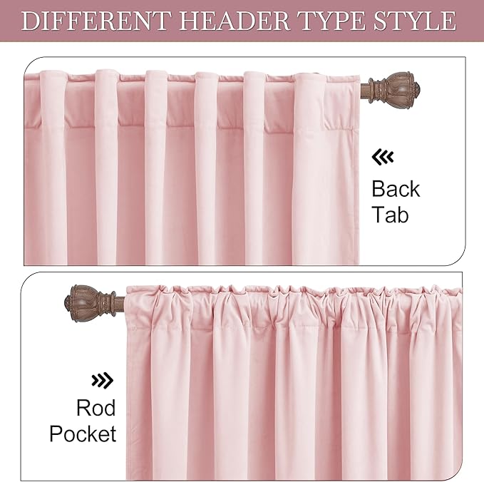 RYB HOME Baby Pink Velvet Curtains 90 inches, Back Tab Soft Fabric Room - Image 6