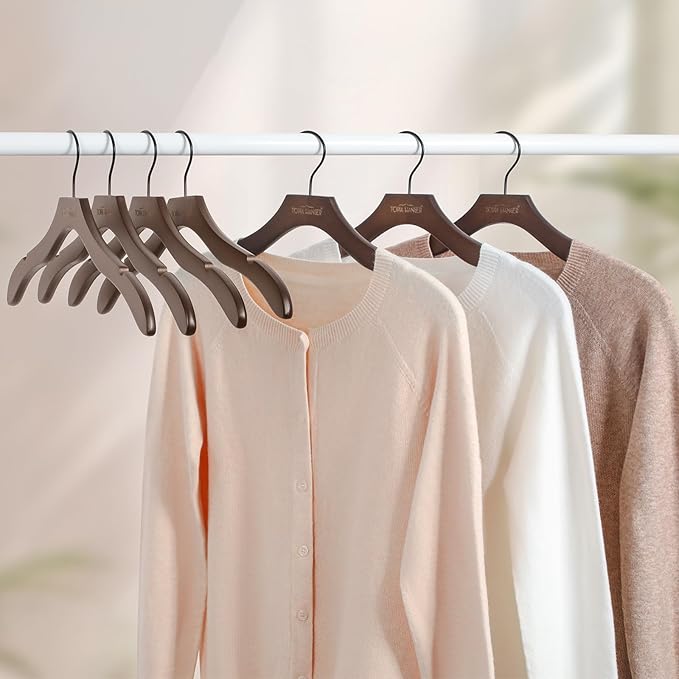 TOPIA HANGER Wooden Coat Hangers 12 Pack, Premium Wood Suit Sweater No Shoulder - Image 2