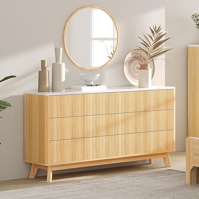 Fluted 6 Drawers Dresser for Bedroom, Wooden Dresser TV Stand, Wood Drawer - Image 9