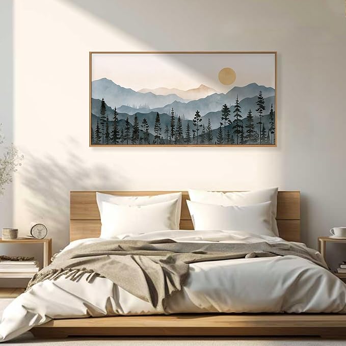 LHIUEM Boho Mountain Framed Canvas Wall Art Set, Forest Pine Tree Wall Decor - Image 5