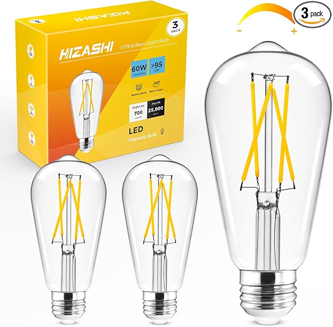 Hizashi LED Edison Bulbs, Equivalent 60W, Dimmable E26 LED Bulb, 3000K Soft by HIZASHI
