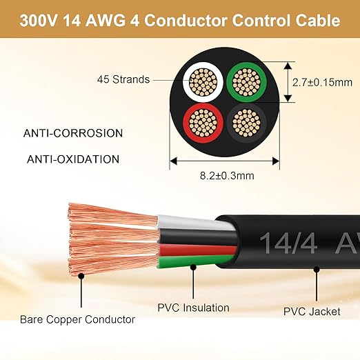 MOOKEERF 14/4 AWG Mini-Split Cable - 25FT 14 AWG 4 Conductor Control Cable 300V - Image 2