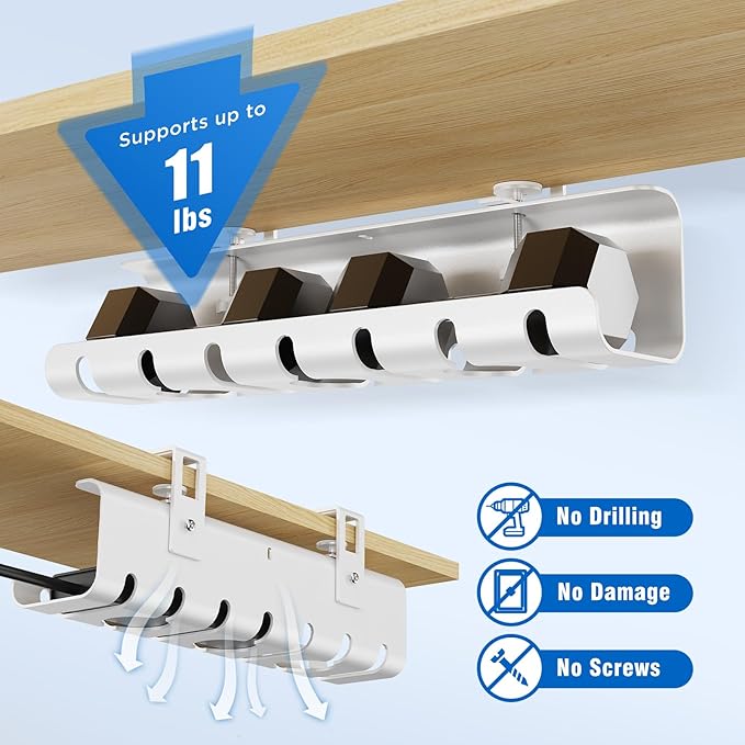 Under Desk Cable Management Tray No-Drill 2 Pack 16.9‘’ Wire Cord Organizers - Image 3
