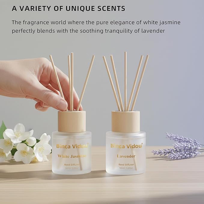 Reed Diffuser Set, Binca Vidou Lavender & White Jasmine Natural Scent Oil - Image 2