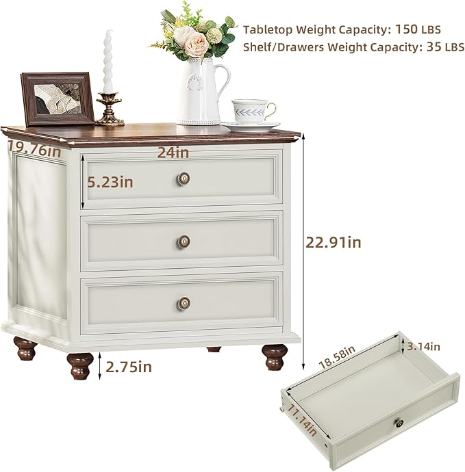 24" Wide Farmhouse Night Stand Set of 2, Large End Table - Image 3