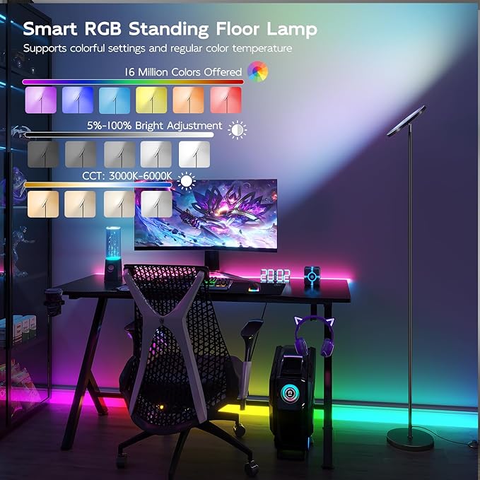 SUNMORY Smart RGB Floor Lamps for Living Room, 32W Bright LED Floor Lamp - Image 2