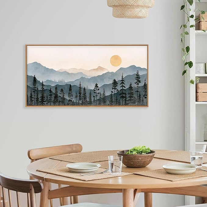 LHIUEM Boho Mountain Framed Canvas Wall Art Set, Forest Pine Tree Wall Decor - Image 3