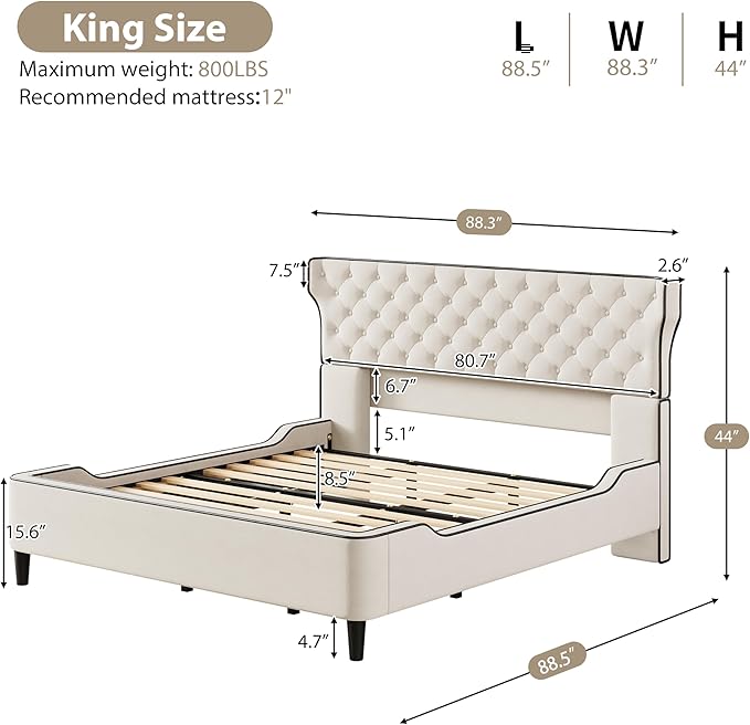 Christopher Knight Home Salus Linen Upholstered King Size Bed Frame - Image 2