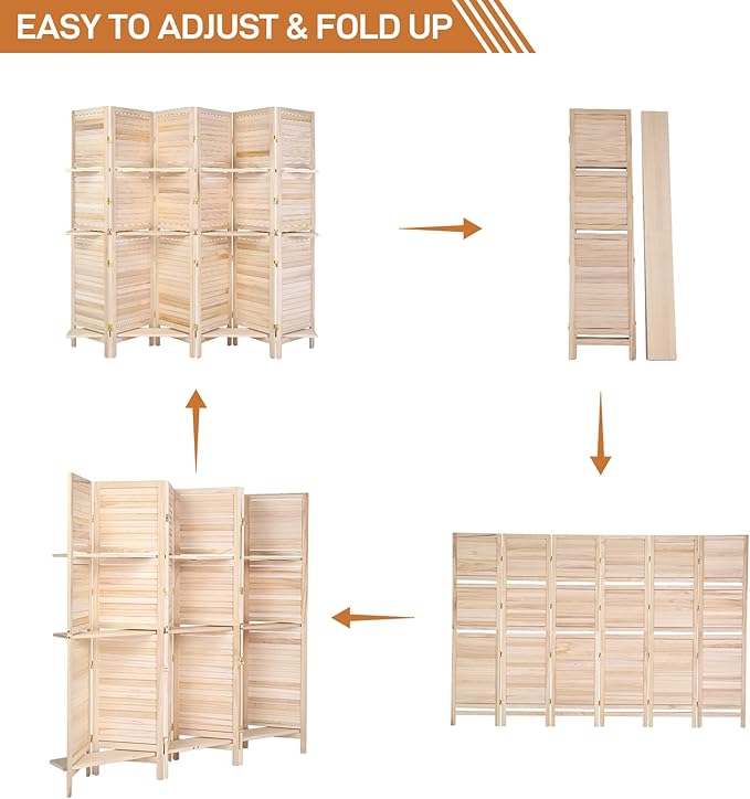 Bonnlo Wood Room Divider Privacy Screen, 5.9 Ft Tall Folding Partition Wall - Image 3