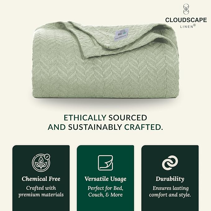 Cloud Scape Linen 100% Cotton Blanket King 92x108 Seafoam - Image 5