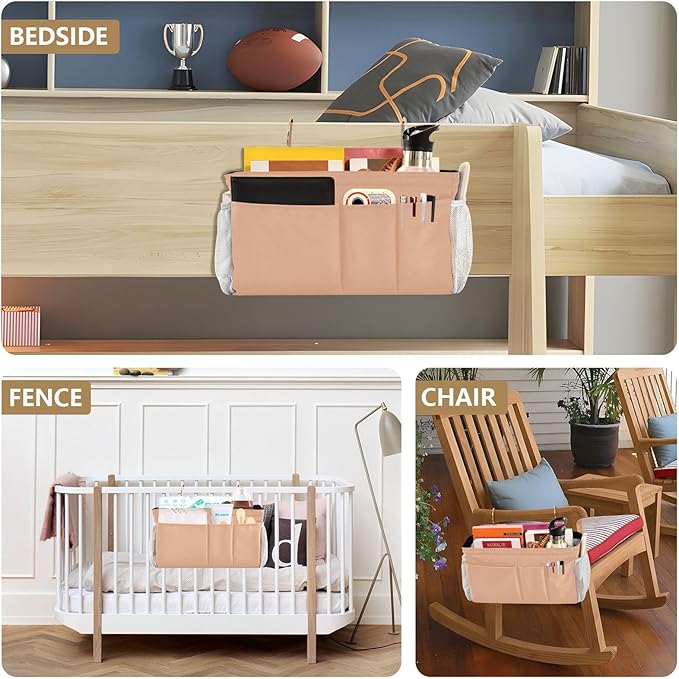 KOPIRIT Peach Orange Bedside Caddy Storage Bag Bedside Organizer - Image 8