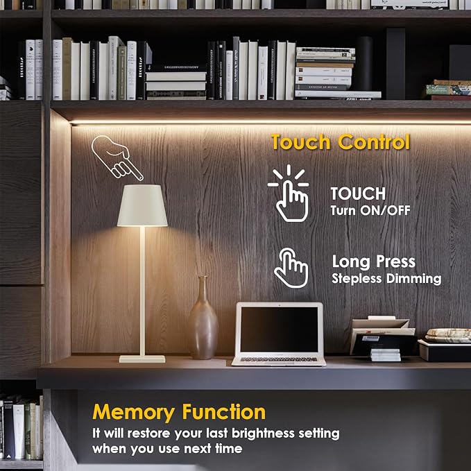 2-Pack LED Cordless Table Lamp, Rechargeable Battery Desk lamp 3W 5500mAh - Image 4
