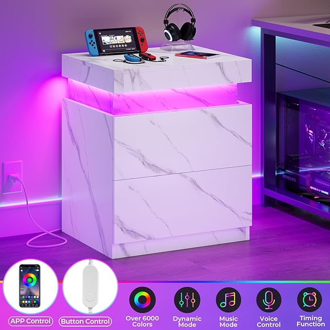 ADORNEVE Nightstand with Charging Station and LED Lights, Night Stand with - Image 5