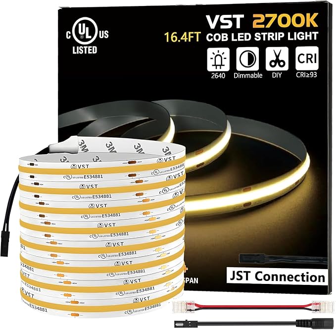 VST 16.4ft COB LED Strip Lights Warm White 2700K, 24V Dimmable LED Tape Light by VSTLighting