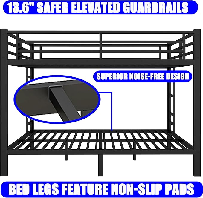 Upgraded Version Thickened Metal Heavy-Duty Queen Over Queen Bunk Bed, Best - Image 4