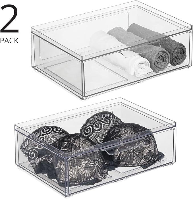 mDesign Plastic Wide Stackable Closet Storage Organizer Bin Containers - Image 4