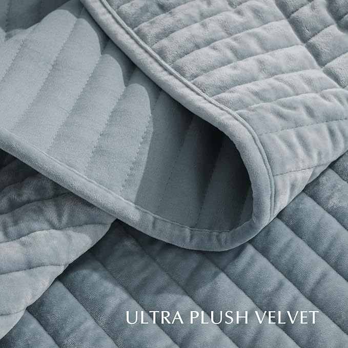 EVERGRACE Velvet Quilt Set Queen Size, Luxurious Soft Striped Channel Bedding - Image 5