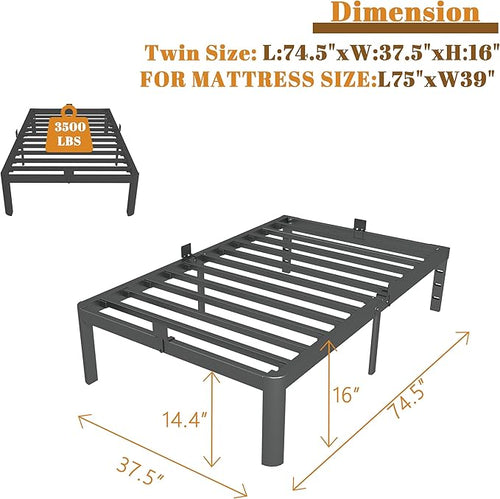 14 Inch Twin Bed Frames with Metal Gaskets, Heavy Duty Steel Platform Supprt - Image 2