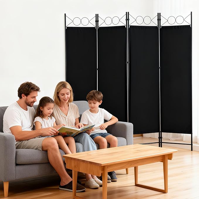 DUMOS 4 Panel Partition Room Divider, 6 Ft Tall Folding Privacy Screen - Image 8