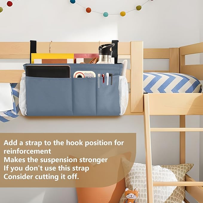KOPIRIT Dusty Blue Bedside Caddy Storage Bag Bedside Organizer - Image 6
