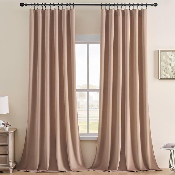 Joydeco Velvet Curtains Rose Beige Blackout Curtains Thermal Insulated 120 by JOYDECO