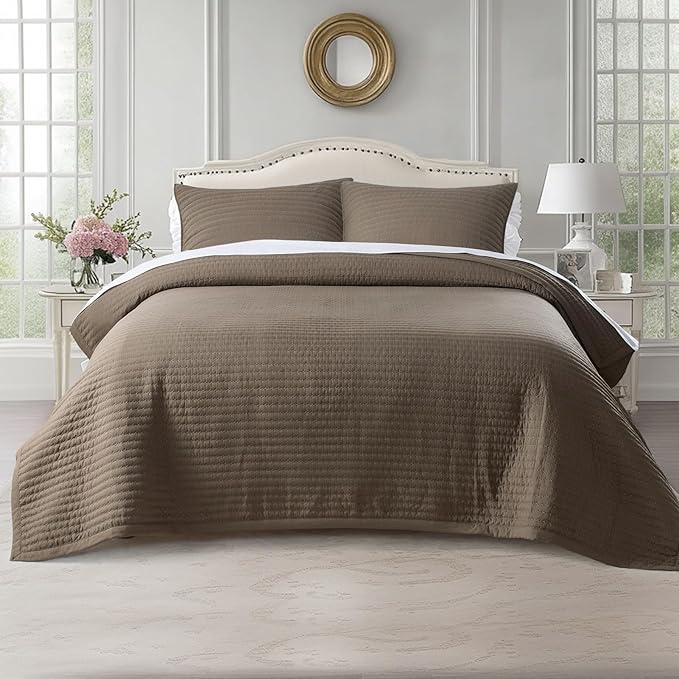 KASENTEX Twin Quilt Set 68"x86" – Soft Washed 3-Layer Lightweight Bedspread by KASENTEX