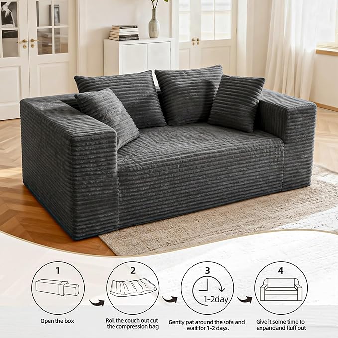 2-Seater Deep-Seat Corduroy Lounge Sleeper Sofa - Image 10