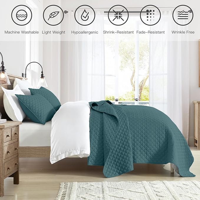HORIMOTE HOME Quilt Twin Size Teal Blue, Lightweight Quilt - Image 6