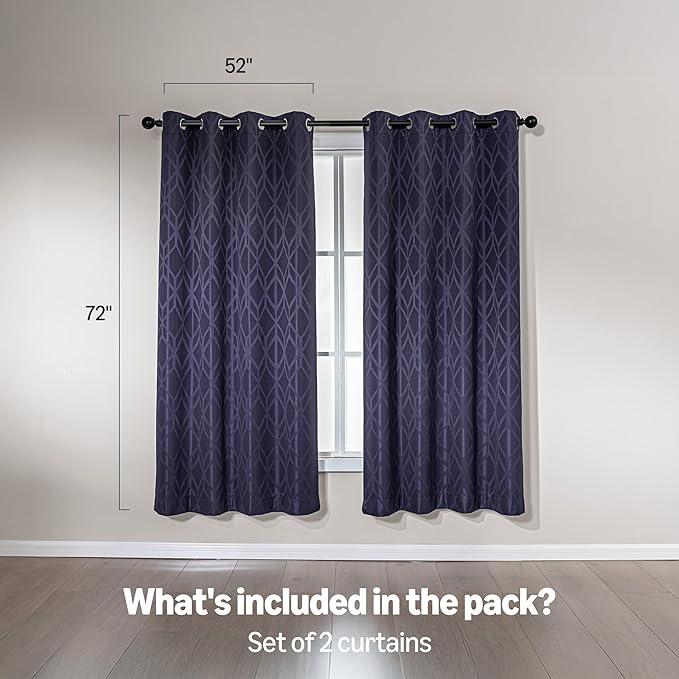 Amazon Basics Jacquard 2-Piece 100% Blackout Curtains, Living Room and Bedroom - Image 5