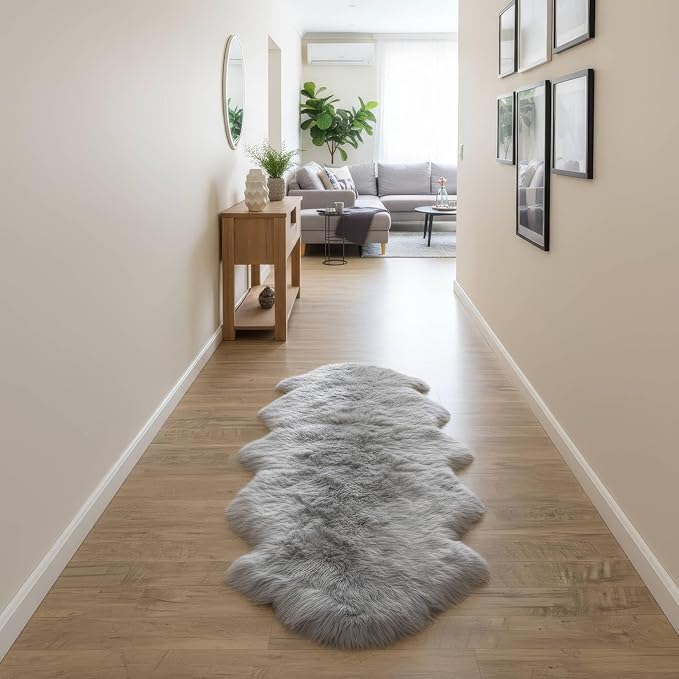 Super Area Rugs Premium Silver Gray Sheepskin Rug Genuine Double 2x6ft Pelt - Image 9