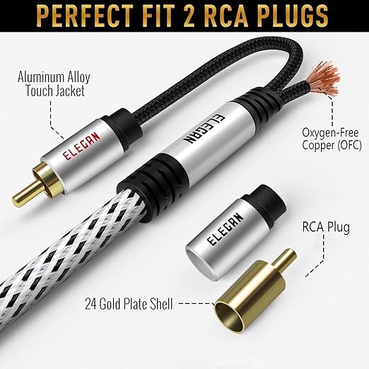 Elecan Premium RCA Cable 30 Ft 2 RCA Male to 2 RCA Male Stereo Audio Cable - Image 2