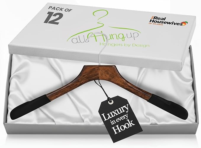 Premium Luxe Wooden Hangers for Women, Wide Shoulder Design for Dresses by AllHungUpHangers