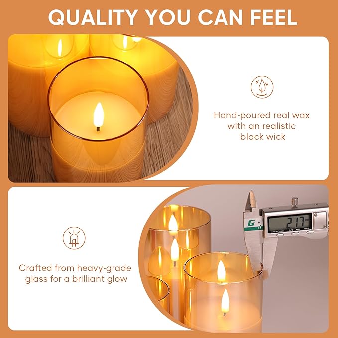 Eywamage Gold Glass Flameless Pillar Candles - Image 5