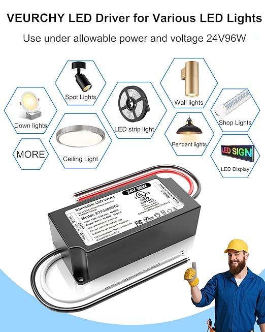 96W 24V Dimmable LED Driver UL Listed, DC 24V Triac ELV/MLV LED Dimmable Power - Image 6