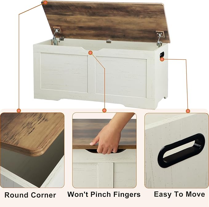 Timberer 39.4" Storage Chest, Wooden Storage Bench, Lift Top Toy Chest - Image 7