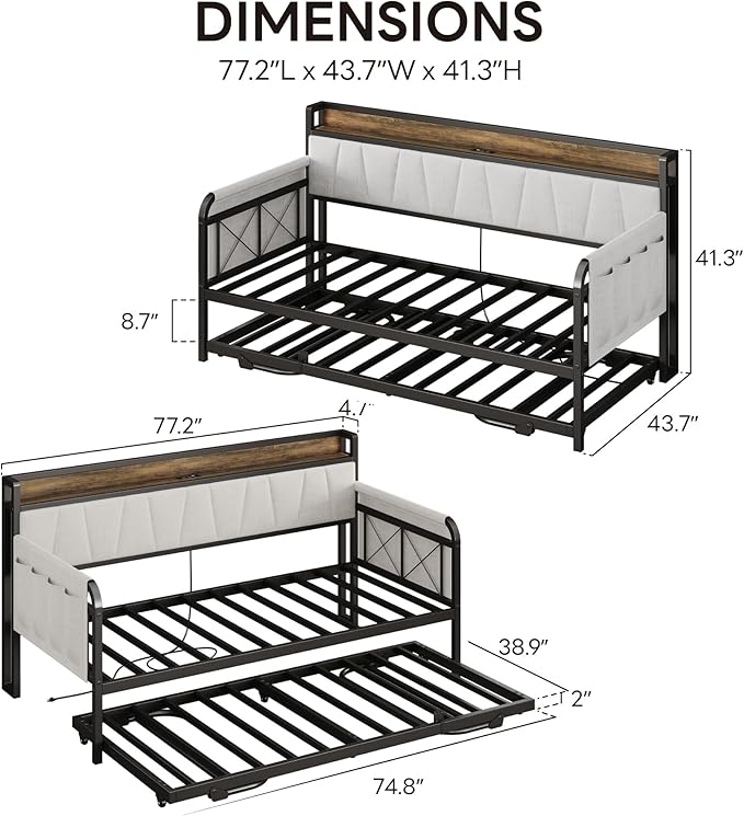 LIKIMIO Daybed with Trundle Bed, Twin Bed Frame with Storage Headboard and - Image 3