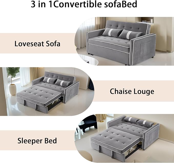 Convertible Sofa Bed, 3-in-1 Loveseat Futon Sofa Bed - Image 5