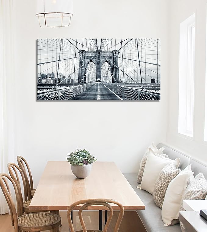 DZL Art Q70775 Black and White New York City Brooklyn Bridge Wall Art Painting - Image 6
