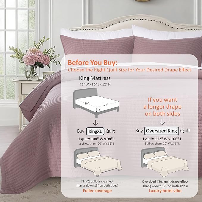 KASENTEX King XL Quilt Set 108"x98" – Soft Washed 3-Layer Lightweight Bedspread - Image 3