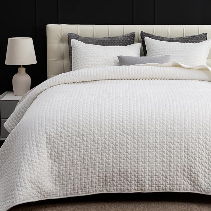Powdion Velvet Quilt Queen Size, Oversized Bedspread Quilted Bedding Set by POWDION