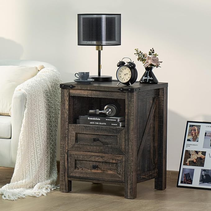 Joaxswe Nightstand with Charging Station and USB Port, Farmhouse Side End Table - Image 8