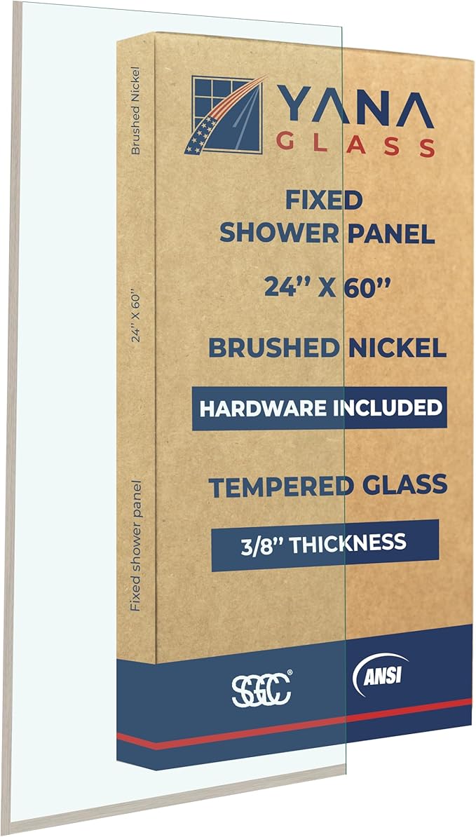 Yana Frameless Shower Door Screen, Fixed Shower Door Panels 3/8" Thick Tempered by Unknown